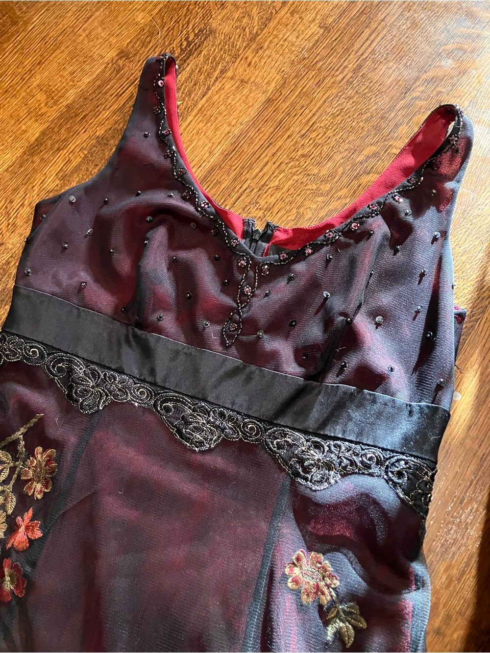Adrianna Papell Black and Burgundy Embellished Prom Dress - Picture 1 of 9
